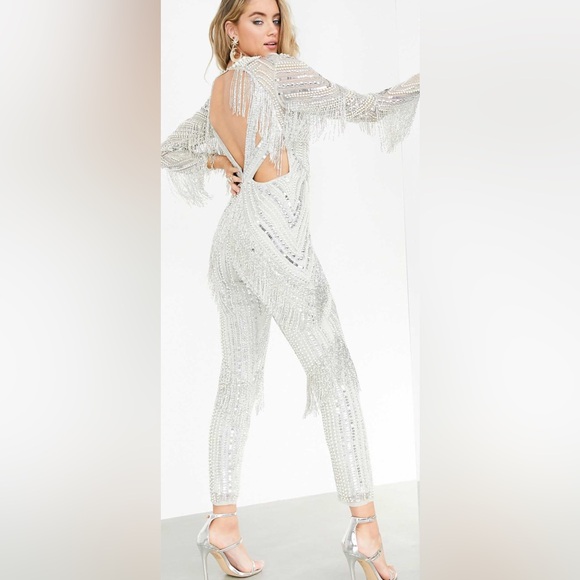 NWT - ASOS EDITION SEQUIN AND PEARL JUMPSUIT WITH FRINGING - Women’s size: 12 - Picture 3 of 16